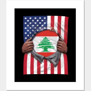 Lebanon Flag American Flag Ripped - Gift for Lebanese From Lebanon Posters and Art